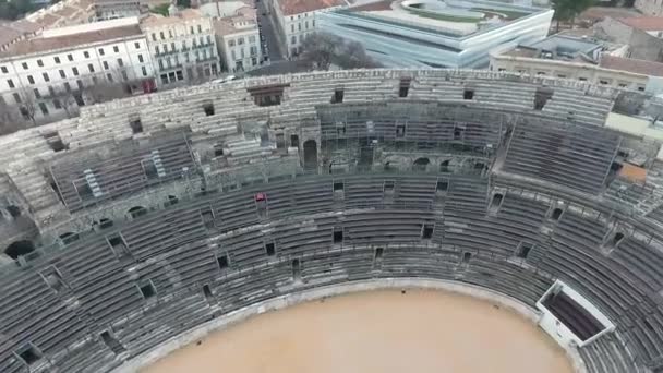 Repülő Régi Római Amfiteátrum Város Nimes Franciaország — Stock videók