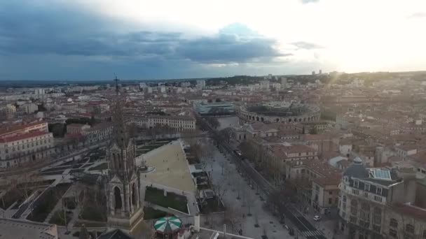 Nimes Történelmi Központja Franciaország Légi Kilátás Térre Arénára Katolikus Templom — Stock videók