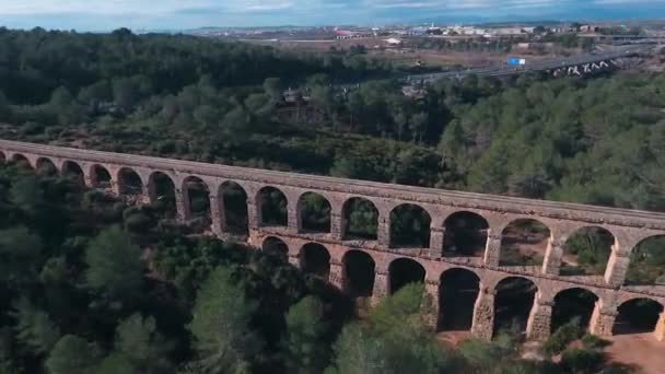 Uitzicht Vanuit Lucht Het Oude Romeinse Aquaduct Tarragona Spanje — Stockvideo