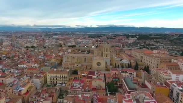 Tarragona Katedrali Eski Kasabanın Havadan Görünüşü Tarragona Katalonya Spanya — Stok video