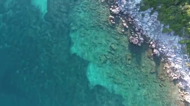 Eau Mer Turquoise Pierres Sur Plage Drone Vue Dessus — Video