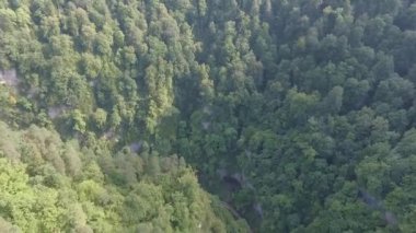 Dağ geçidi ve nehrin havadan görünüşü.