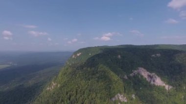 Dağ ormanlarının panoramik manzarası. Hava aracı görüntüleri..