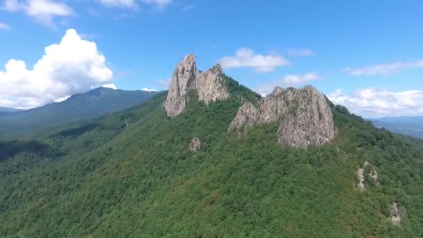 Belle Vue Aérienne Sur Montagne Rocher Dans Forêt — Video
