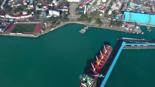 Ovanifrån Lastfartyget Vid Piren Drone Foto Bulkmedel — Stockvideo