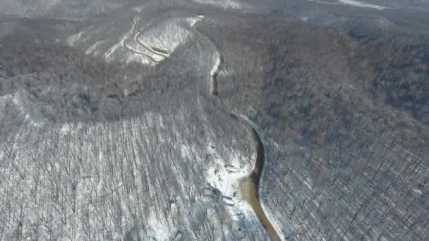 Winter Mountain Road Aerial View — Stock Video