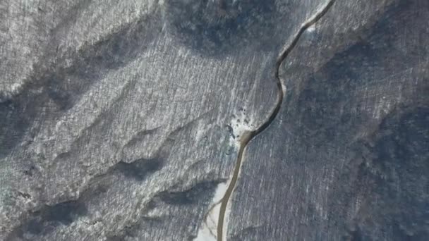 Veduta Aerea Della Strada Serpentina Inverno Montagne Del Caucaso — Video Stock