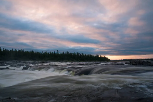 Fluxo Rápido Rio Pôr Sol Norte Território Krasnoyarsk Kureyka — Fotografia de Stock