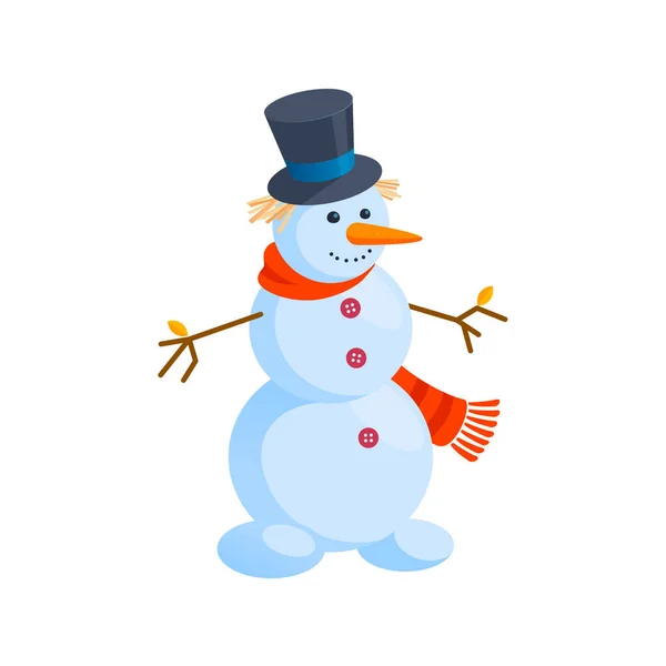 Niedlichen Schneemann Mit Zylinder Cartoon Illustration — Stockvektor