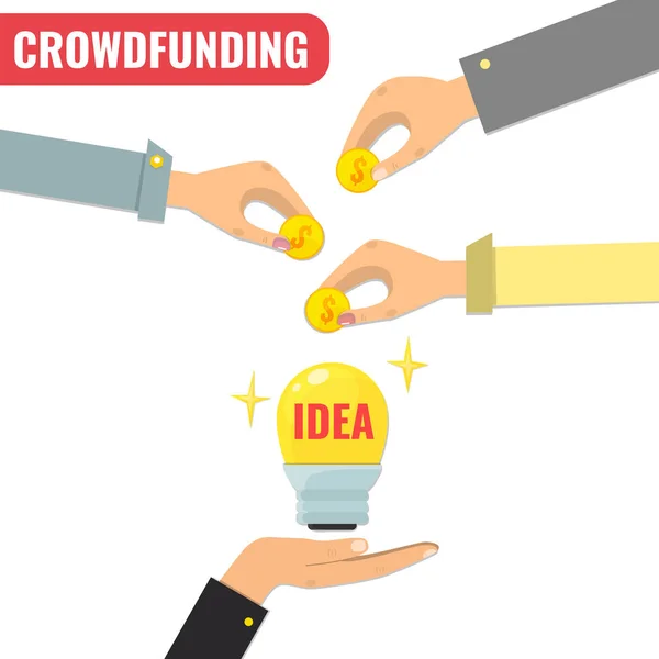 Crowdfunding concept, businessmodel voor het opstarten van project. — Stockvector