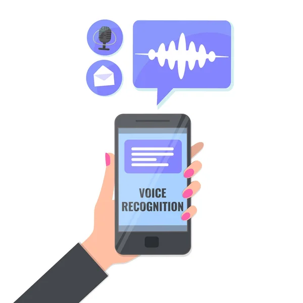 Reconnaissance vocale et message vocal, concept de saisie vocale . — Image vectorielle