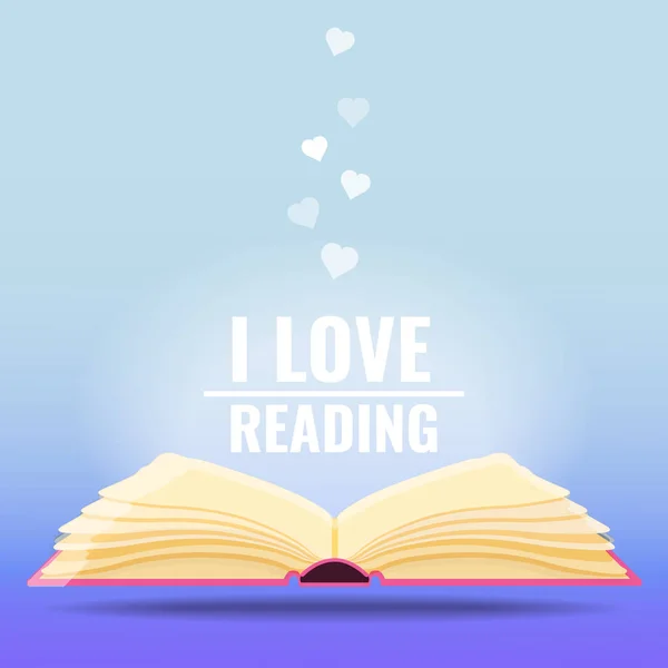 Ανοιχτό βιβλίο. Λατρεύω την ανάγνωση, βιβλία έννοια. — Διανυσματικό Αρχείο
