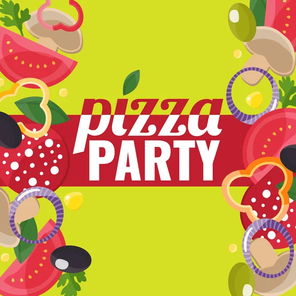 Pizza Party concept banner with pizza ingredients — Stock Vector