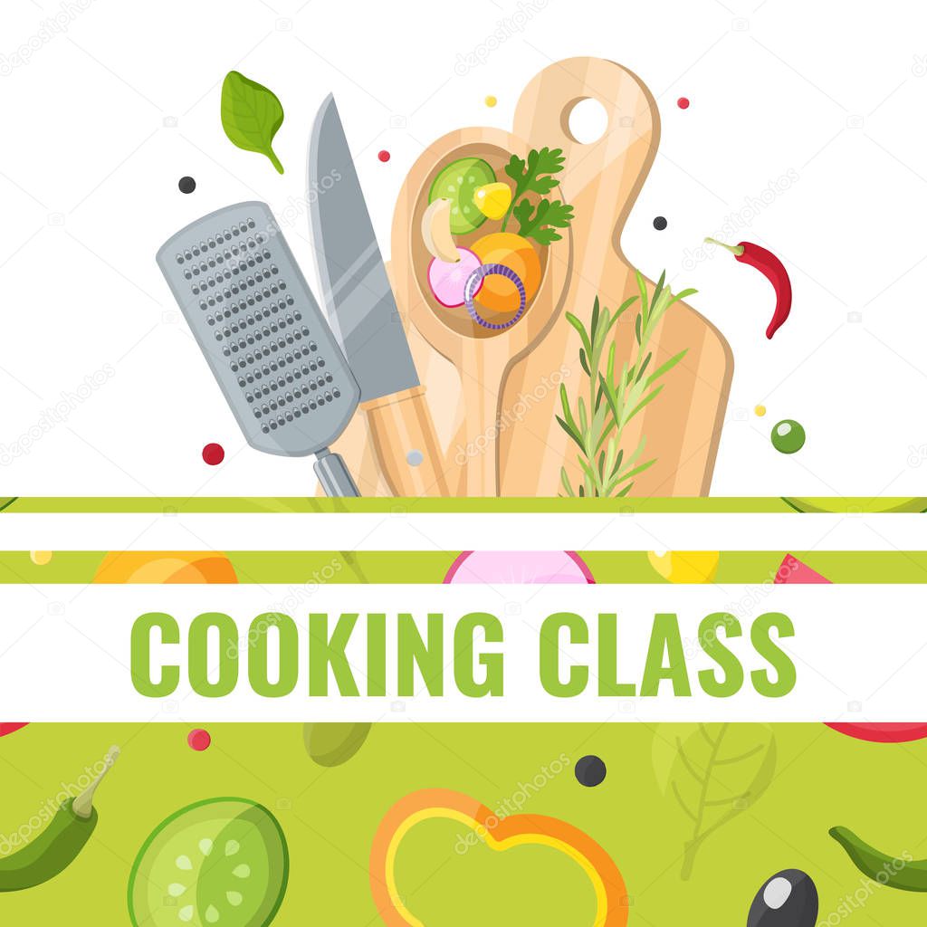 Flat design banner of Cooking class with cooking tools