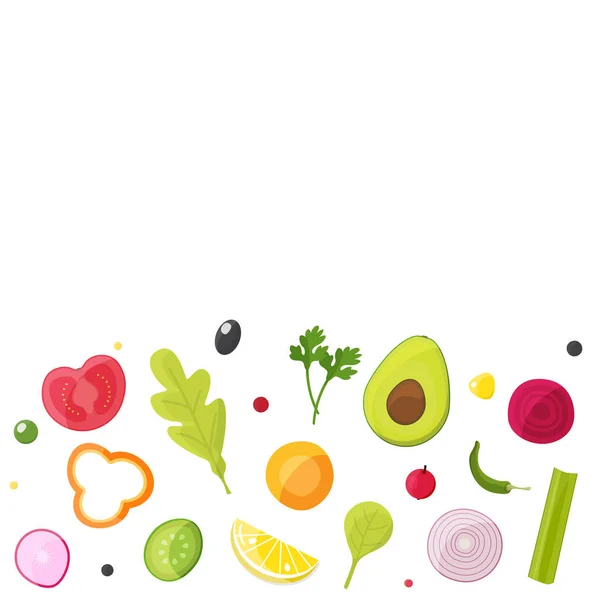 샐러드, 건강한 식사, 채식 시장 개념을위한 야채 — 스톡 벡터
