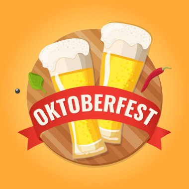 Oktoberfest. Bira, ahşap Tahta ve baharat ile gözlük ile bira festivali için davet afiş.