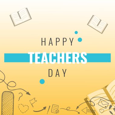 Kitap ve el çizim elemanları ile Mutlu Öğretmenler Günü afişi