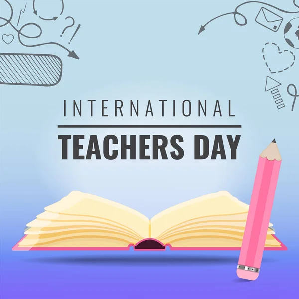本と鉛筆で国際教師の日の背景 ロイヤリティフリーのストックイラスト
