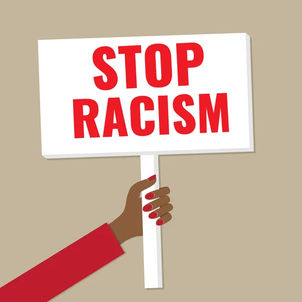 Banner en la mano. Concepto - detener el racismo, manifestación contra el racismo . — Vector de stock