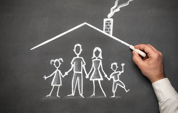 Concept For Family Insurance with Hand Drawn Chalk Illustrations On Blackboard