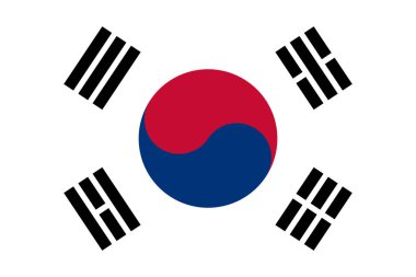 Bayrak tasarım. Güney Kore bayrağı beyaz arka planda Tasarımlarınız için yalıtılmış düz düzen. Vektör çizim.