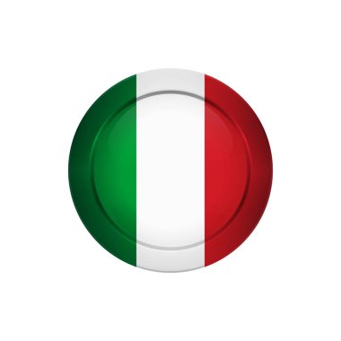 Düğme tasarım bayrak. İtalyan bayrağı yuvarlak düğmede. Tasarımlarınız için izole şablonu. Vektör çizim.