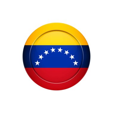 Bayrak tasarım. Yuvarlak düğmesini Venezüella bayrağı. Tasarımlarınız için izole şablonu. Vektör çizim.