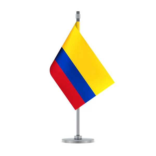 Návrh Vlajky Kolumbijská Vlajka Visí Kovové Tyči Izolované Šablona Pro — Stockový vektor