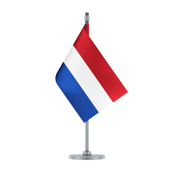 Flag design. Dutch flag hanging on the metallic pole. Isolated template for your designs. Vector illustration.