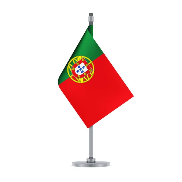 国旗をデザインします ポルトガルの旗は 金属のポールに掛かっています あなたのデザインの分離のテンプレートです ベクトル図 — ストックベクタ