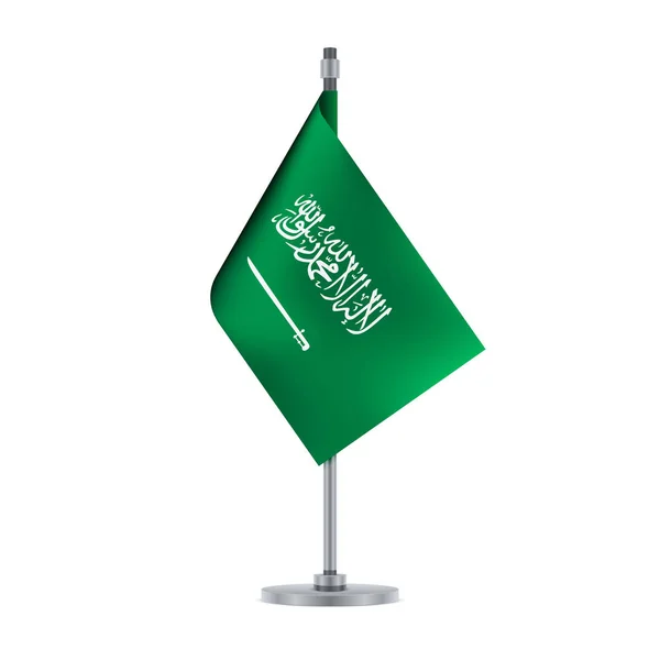 旗帜设计 沙特阿拉伯国旗悬挂在金属杆上 设计的独立模板 矢量插图 — 图库矢量图片