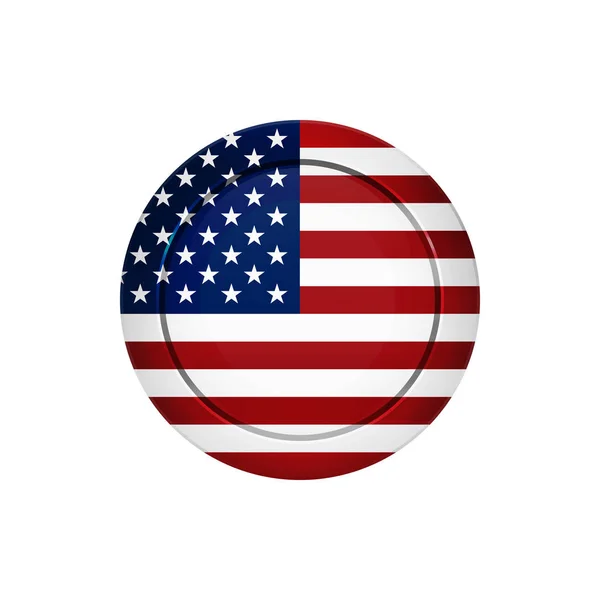 Σημαία Κουμπί Σχεδίαση Αμερικανική Σημαία Στο Στρογγυλό Κουμπί Απομονωμένη Πρότυπο — Διανυσματικό Αρχείο