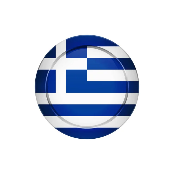 Düğme Tasarım Bayrak Yunan Bayrağı Yuvarlak Düğmede Tasarımlarınız Için Izole — Stok Vektör