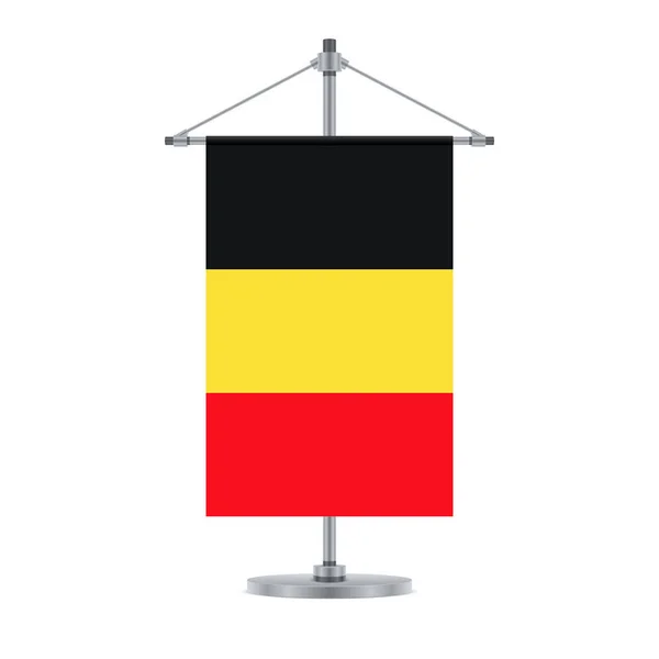 Flaggendesign Belgische Flagge Auf Dem Metallischen Querstange Isolierte Vorlage Für — Stockvektor