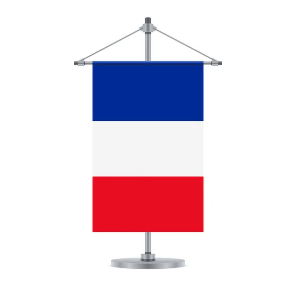 Conception Drapeau Drapeau Français Sur Croix Poteau Métallique Modèle Isolé — Image vectorielle