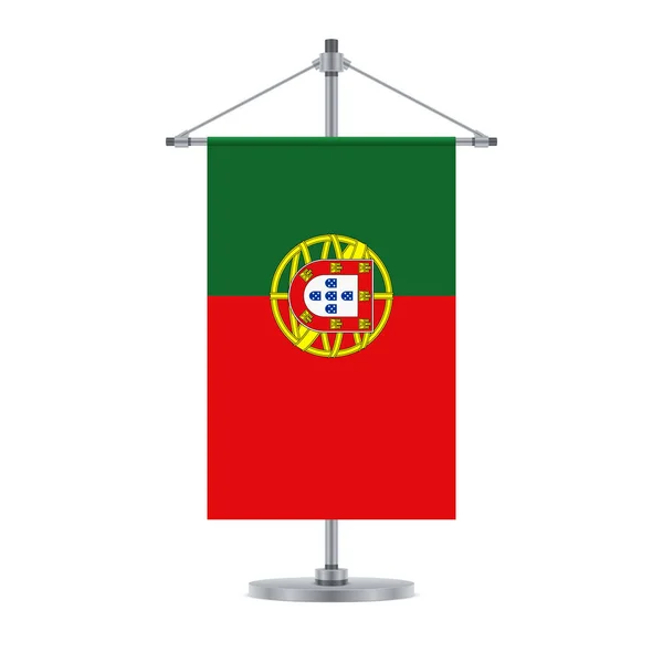 Desain Bendera Bendera Portugis Pada Tiang Salib Logam Templat Terisolasi - Stok Vektor