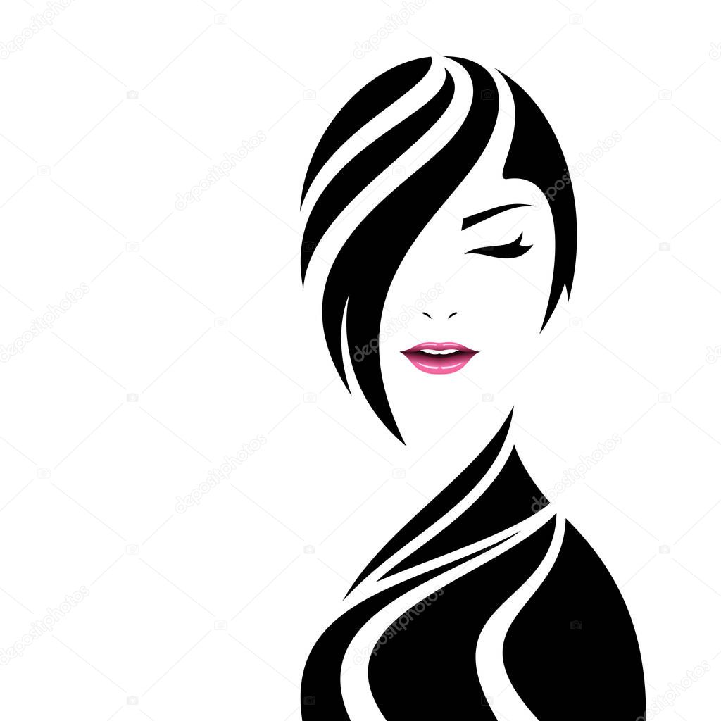 Pretty woman face in hairs silhouette. Beauty concept vector illustration.