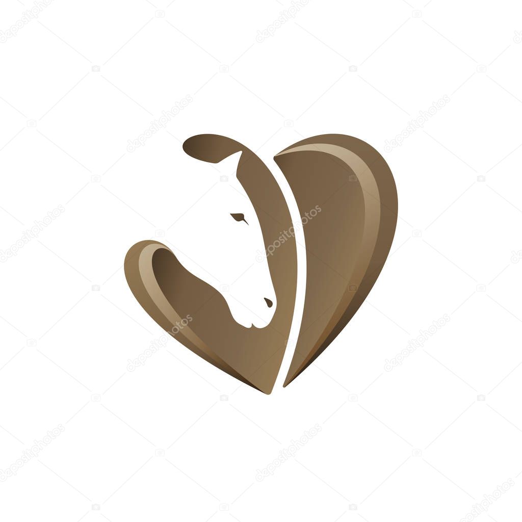 Horse love template with negative space. Horse head with heart shape on white background. Vector illustration.