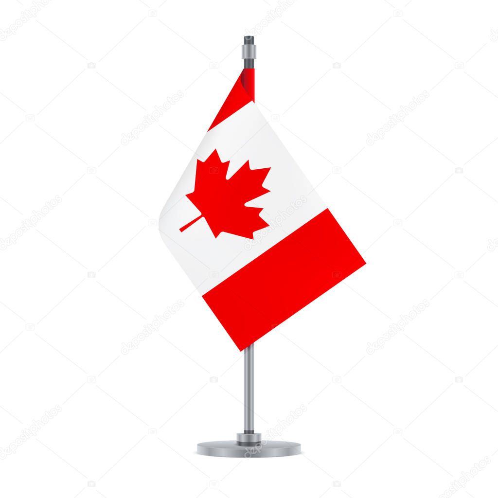 Flag design. Canadian flag hanging on the metallic pole. Isolated template for your designs. Vector illustration.