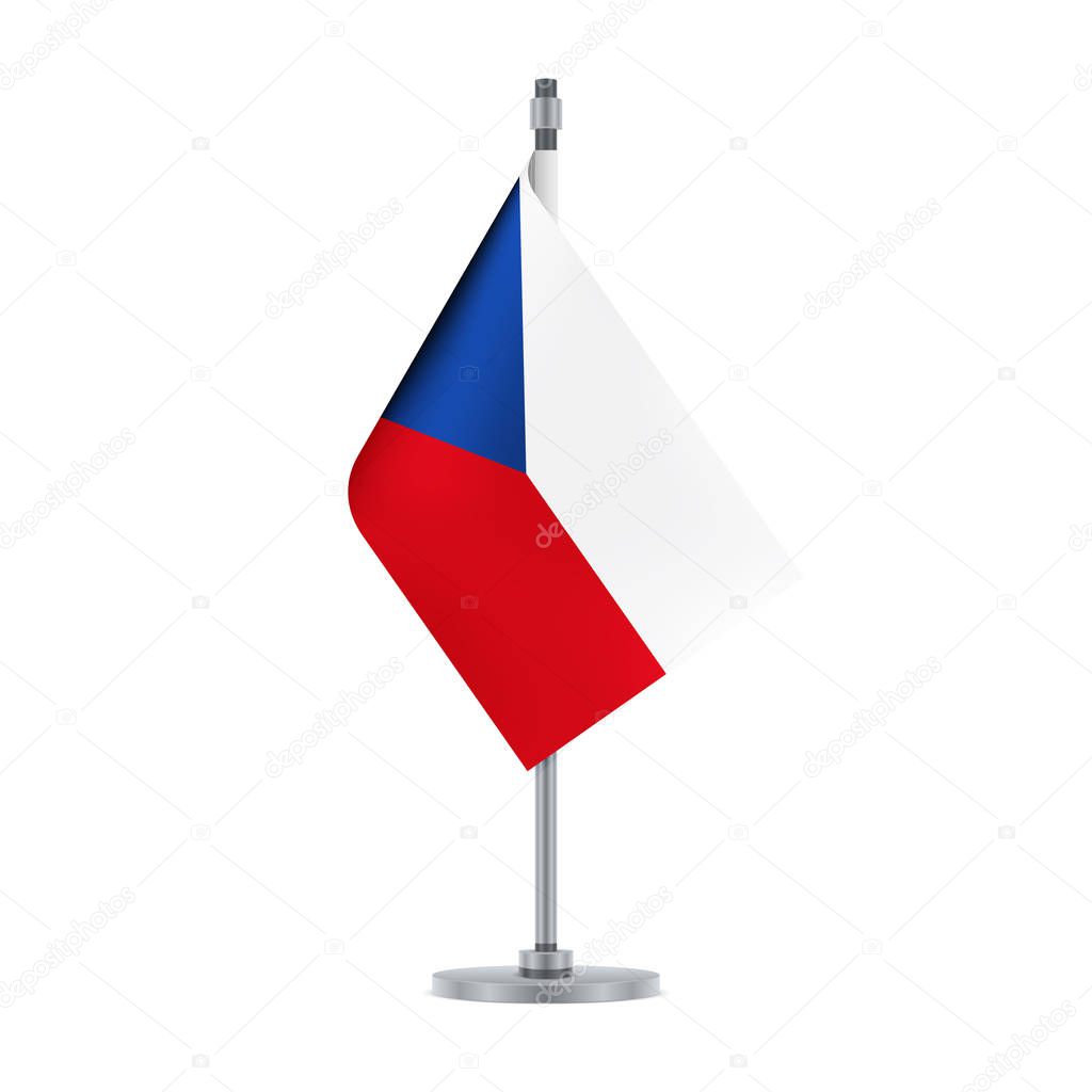Flag design. Czech flag hanging on the metallic pole. Isolated template for your designs. Vector illustration.