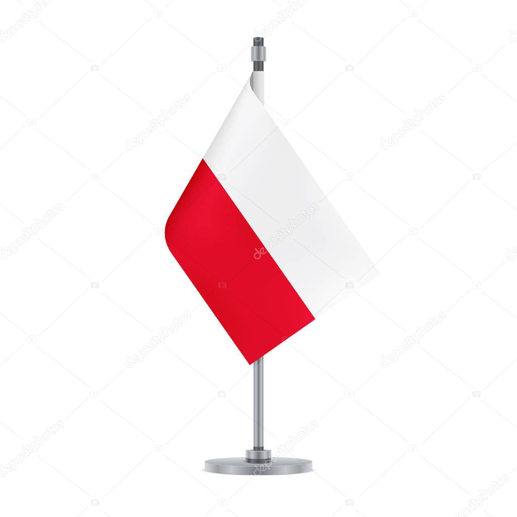 Flag design. Polish flag hanging on the metallic pole. Isolated template for your designs. Vector illustration.