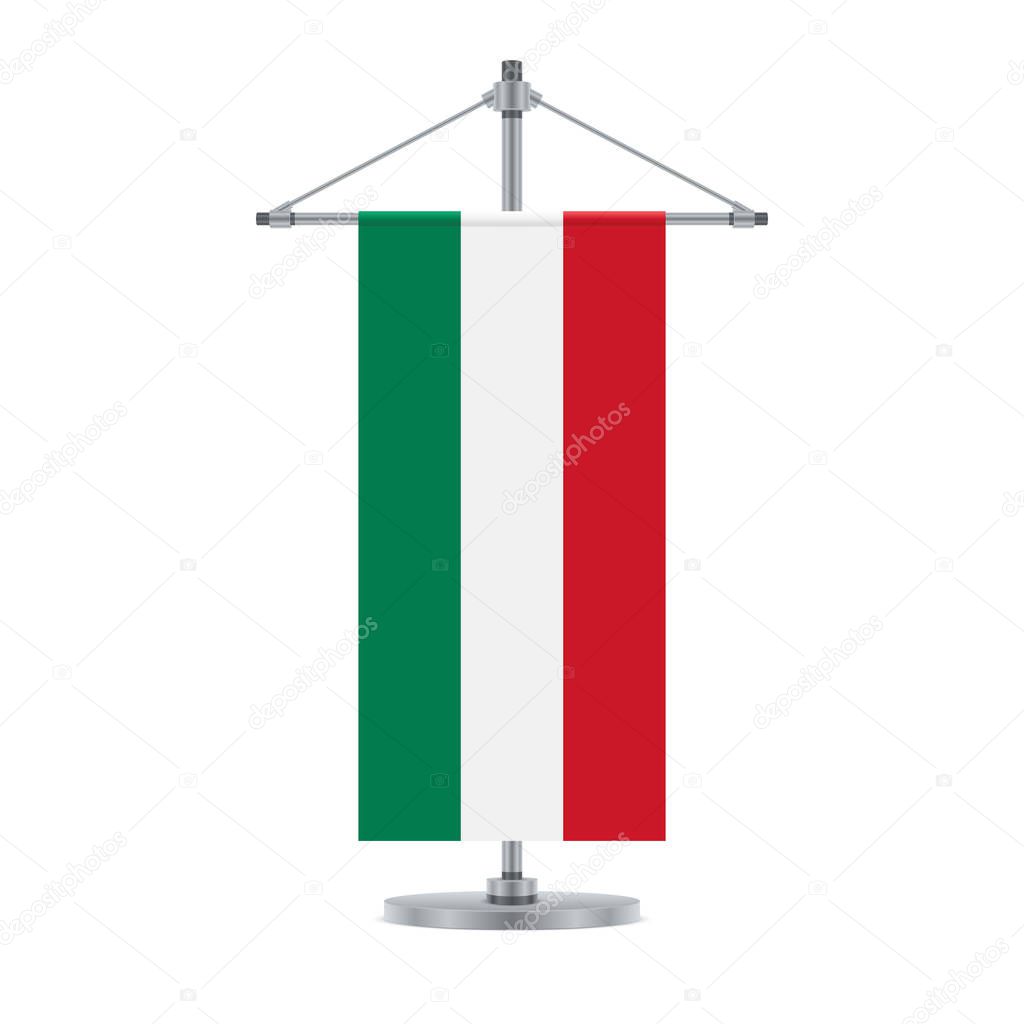Flag design. Hungarian flag on the metallic cross pole. Isolated template for your designs. Vector illustration.