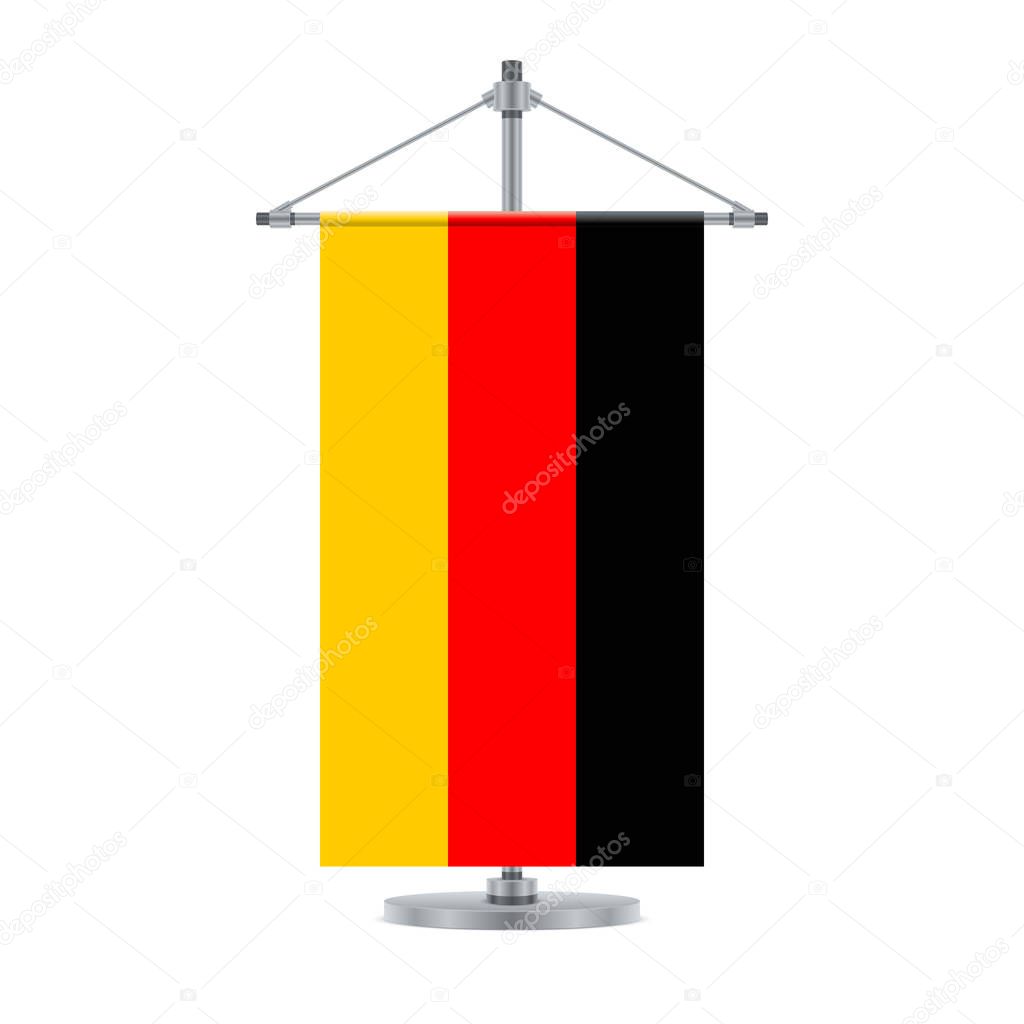 Flag design. German flag on the cross metallic pole. Isolated template for your designs. Vector illustration.