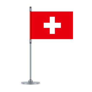 Flag design. Swiss flag on the metallic pole. Isolated template for your designs. Vector illustration. clipart