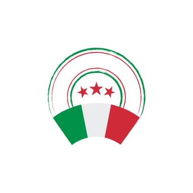 Bayrak ve pul tasarımı. Retro damga beyaz zemin üzerine İtalyan bayrağı ile. Tasarımlarınız için izole şablonu. Vektör çizim.