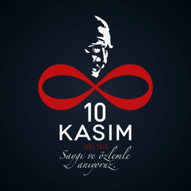 10 Kasim, saygı ve Ozlemle anıyoruz. Çeviri: anma günü Atatürk'ün. Siyah arka plan üzerinde 10 Kasım kavramı. Atatürk'ün ölüm yıldönümü. Vektör çizim şablonu.