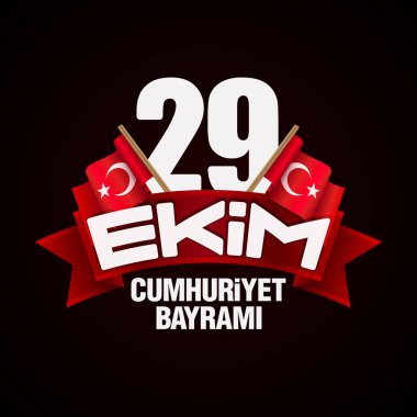 29 Ekim Cumhuriyet Bayrami Kutlu Olsun. Çeviri: 29 Ekim, Türkiye'nin Cumhuriyet Bayramı. Tebrik kartı kavramı siyah arka plan üzerine.