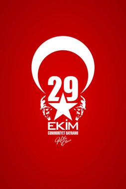 29 Ekim Cumhuriyet Bayrami Kutlu Olsun. Translation: October 29, Republic Day of Turkey. Greeting card concept on red background. clipart