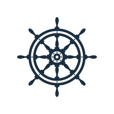 Beyaz arka planda bir gemi çarkı. Deniz simgesi tasarımı.