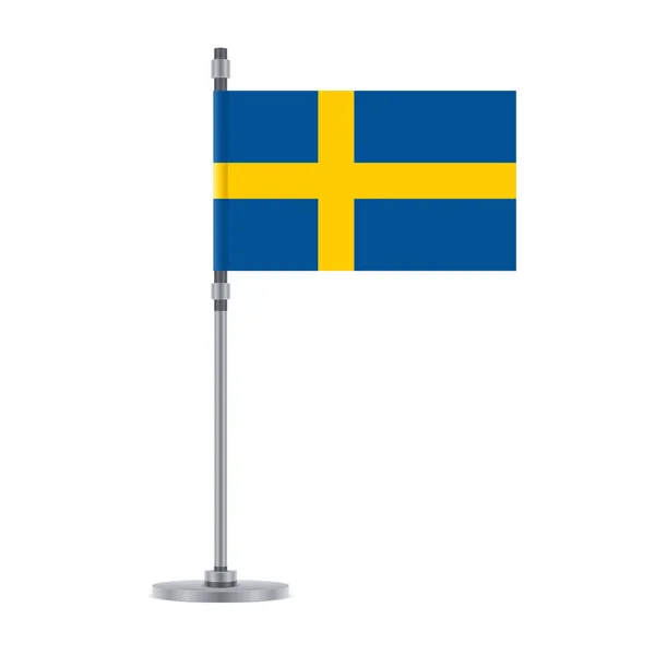 Flaggan Design Svensk Flagga Metalliska Stolpen Isolerade Mall För Din — Stock vektor